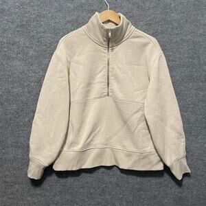 Everlane Beige Bone ReTrack Half Zip Sweatshirt Size Medium Womens